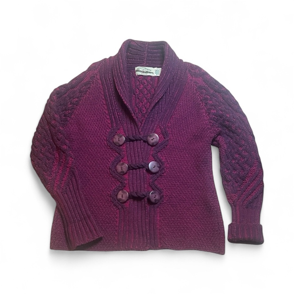 Aran Crafts Ireland 100% Merino Wool Vibrant Purple Button-Up Cardigan sz L